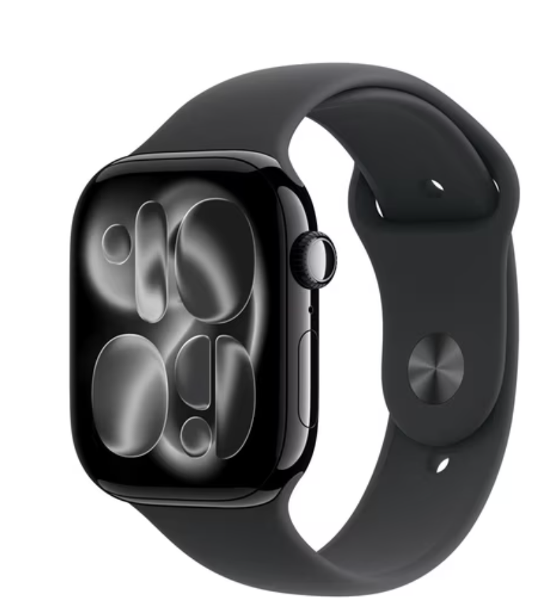 Apple Watch Series 11 [GPS 46mm] Smarwatch with Jet Black Aluminum Case with Black Sport Band - M/L